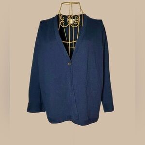 J. Jill Navy Blue Cotton Blend Button-Up Cardigan, 3/4 Sleeves & Button Cuffs, L